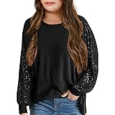 Haloumoning Girls Sequin Sweatshirts Kids Fashion Crewneck Long Batwing Sleeve Pullover Clothes 5-14 Years