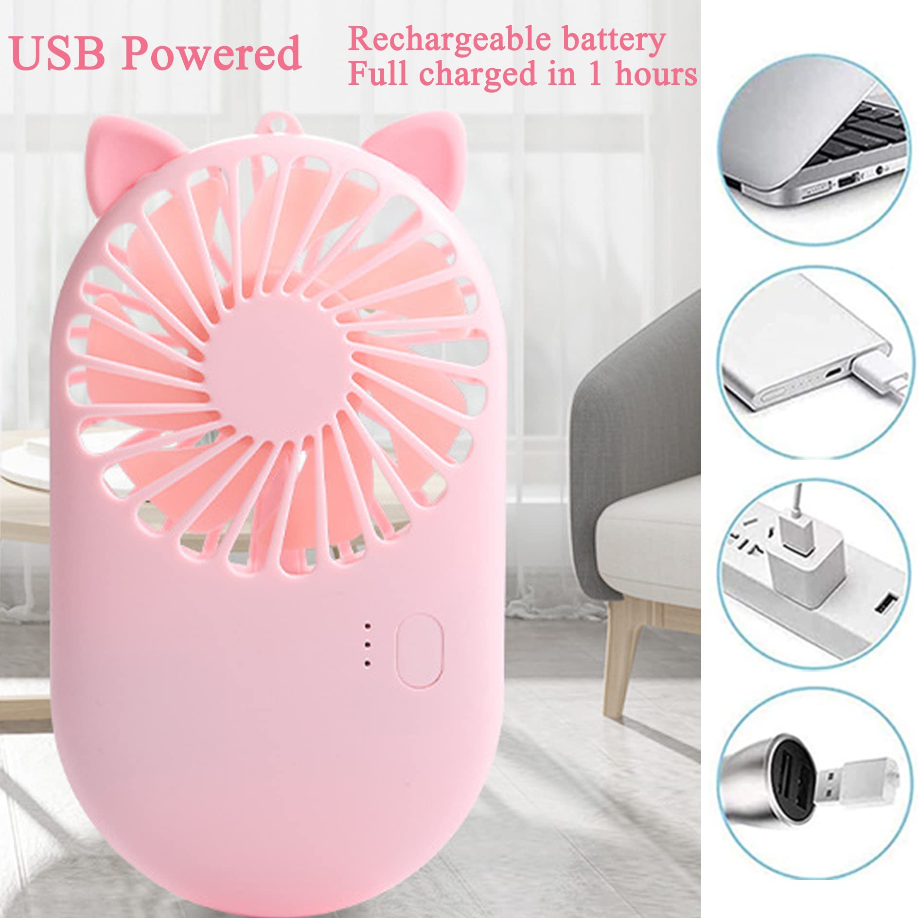6 Pack Handheld Mini Fan Bulk, Cute Portable Pocket Fan with Holder, USB Rechargeable Personal Fans, 3 Speed Battery Operated Small Eyelash Fans for Women Men Kids Outdoor Office