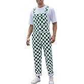 Odefou Checkered Pants Mens Overalls Bib Coveralls Cute Stretch Jeans Jumpsuit