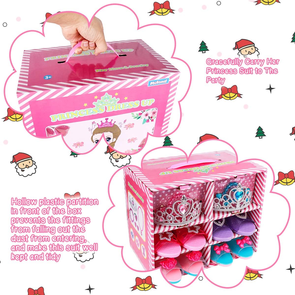 Meland Princess Dress Up Shoes and Jewelry Boutique - 4 Pairs of Play Shoes and Pretend Jewelry Toys Princess Accessories Play Gift Set for Toddlers Little Girls Aged 3,4,5,6 Years Old: Toys & Games