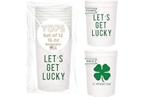 YOUR DREAM PARTY SHOP Let's Get Lucky St. Patrick's Day Cups, Set of 12-16oz Plastic Saint Cups for Party Favors and Shamrock-Themed Decorations - St Patricks Day Party Supplies and Drinking Accessories