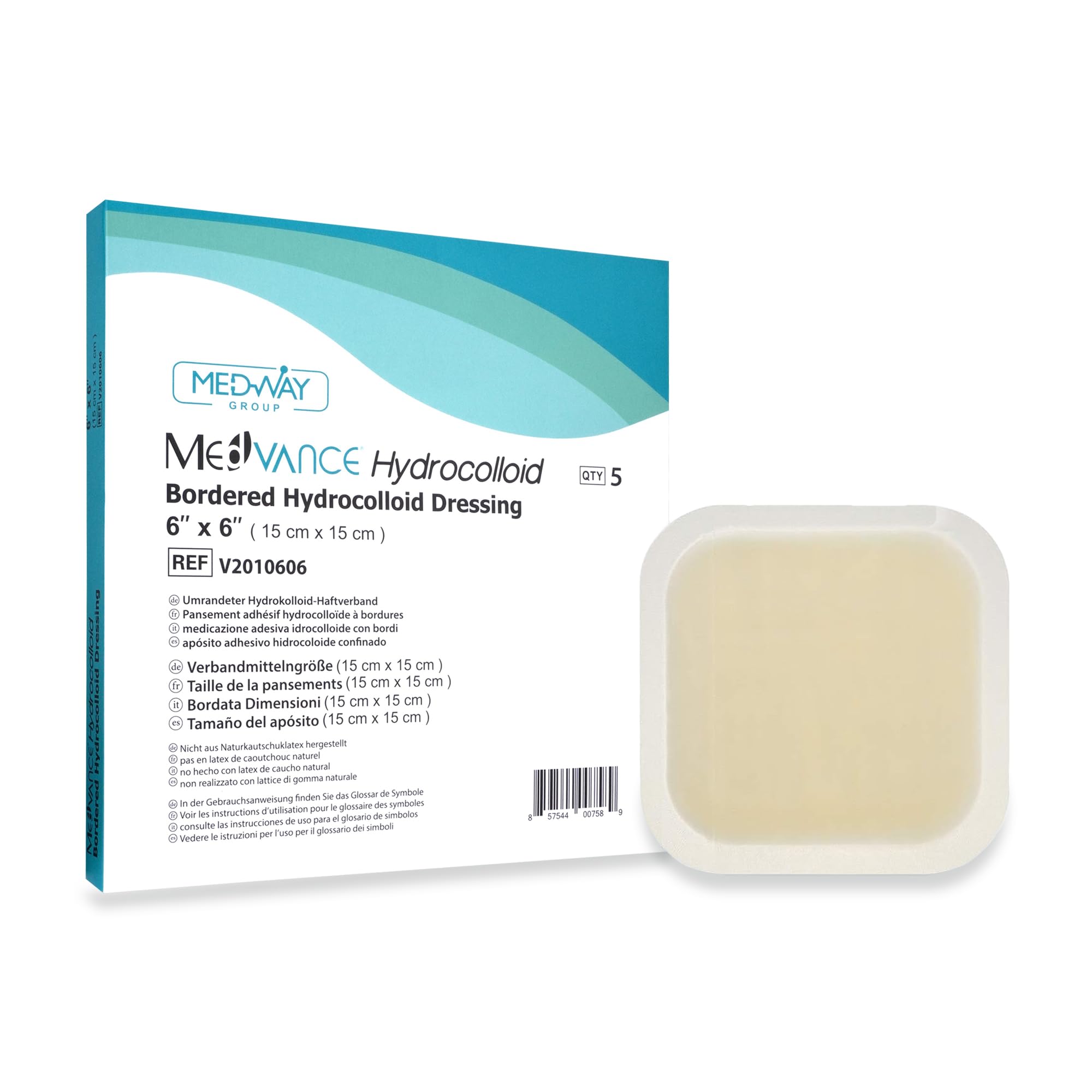 MedVance TM Hydrocolloid – Bordered Hydrocolloid Adhesive Dressing, 15 cm x 15 cm Box of 5 DRESSINGS