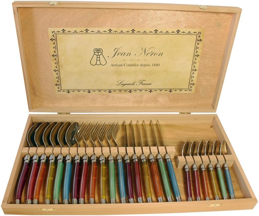 Laguiole 24piece Flatware Set with Multicolor Rainbow Handles Flatware Sets