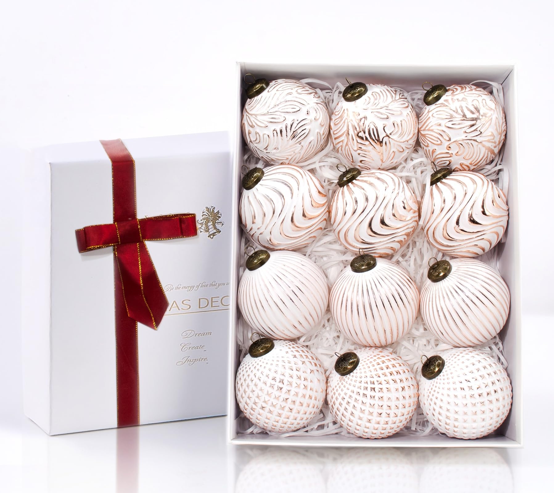 Photo 1 of 12PCS Christmas Ball Ornaments, Rustic Christmas Tree Decorations, 3.15" Vintage Farmhouse Hanging Ornaments for Christmas, Parties, Weddings and Home Decor (Champagne)