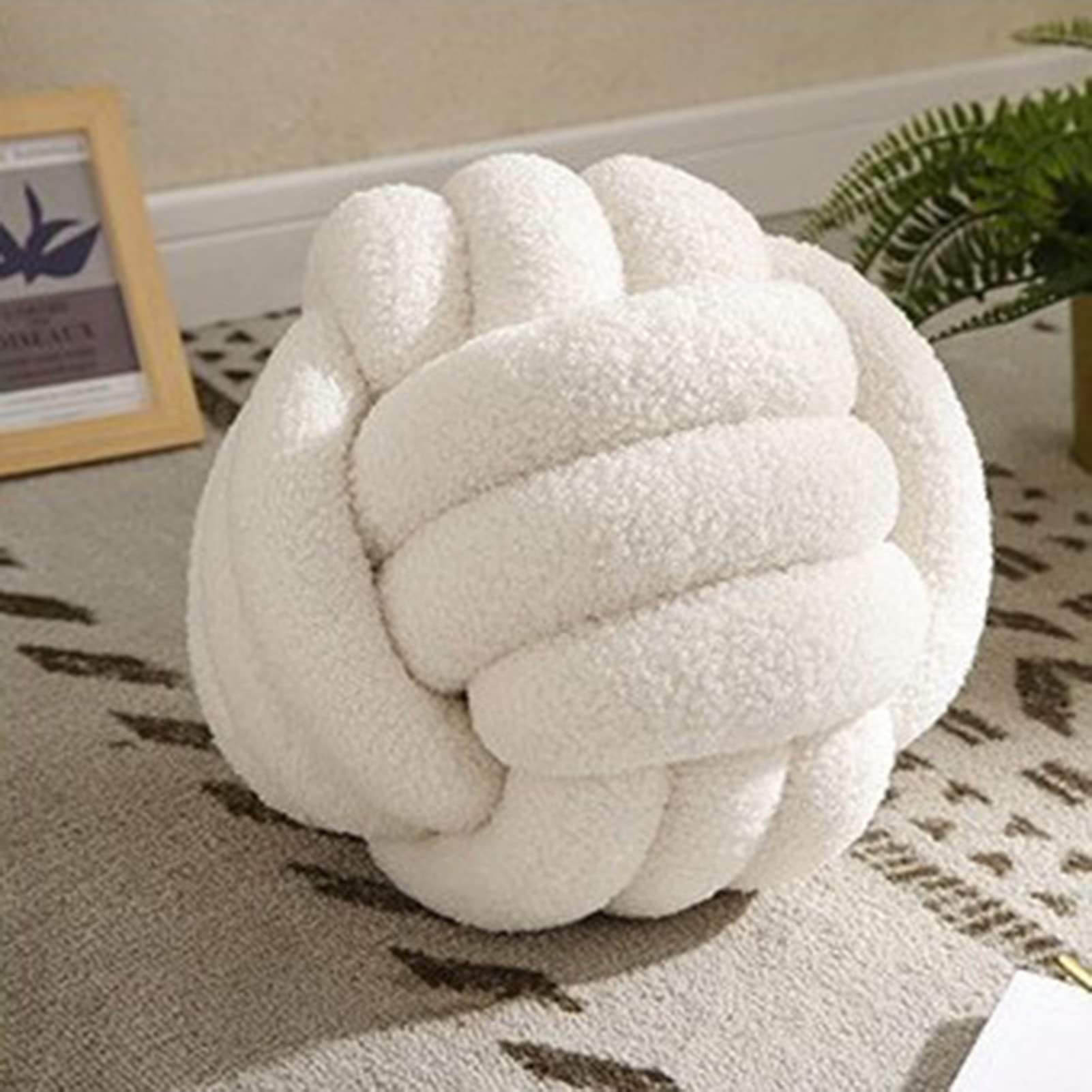 Bigougem New Knot Ball Pillow - Round Plush Cushion for Stress Relief & Kids Room Decor, Handmade, 22cm, Beige
