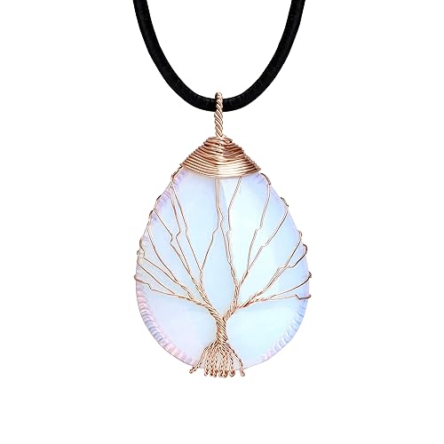 POTESSA White Opal Necklace for Women Premium Black Leather Choker