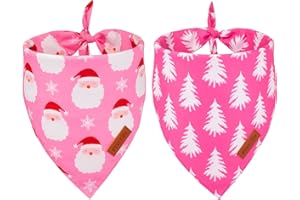 PTDECOR Christmas Dog Bandana, Reversible Holiday Xmas Pet Scarf, Multi Size, Pink Female Christmas Bandanas for Medium Large Dogs Pets (Pink, Large)