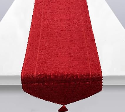 Kuber Industries Self Design Velvet Dining Table Runner - Maroon