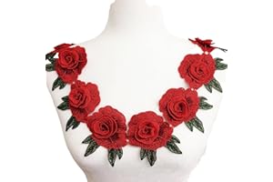 PEPPERLONELY 1 Yard 11pc Cute Colorful Rose Applique Flowers Lace Patch Embroidered Sew on Clothes Bags Handmade DIY Accessory Clothes Decal