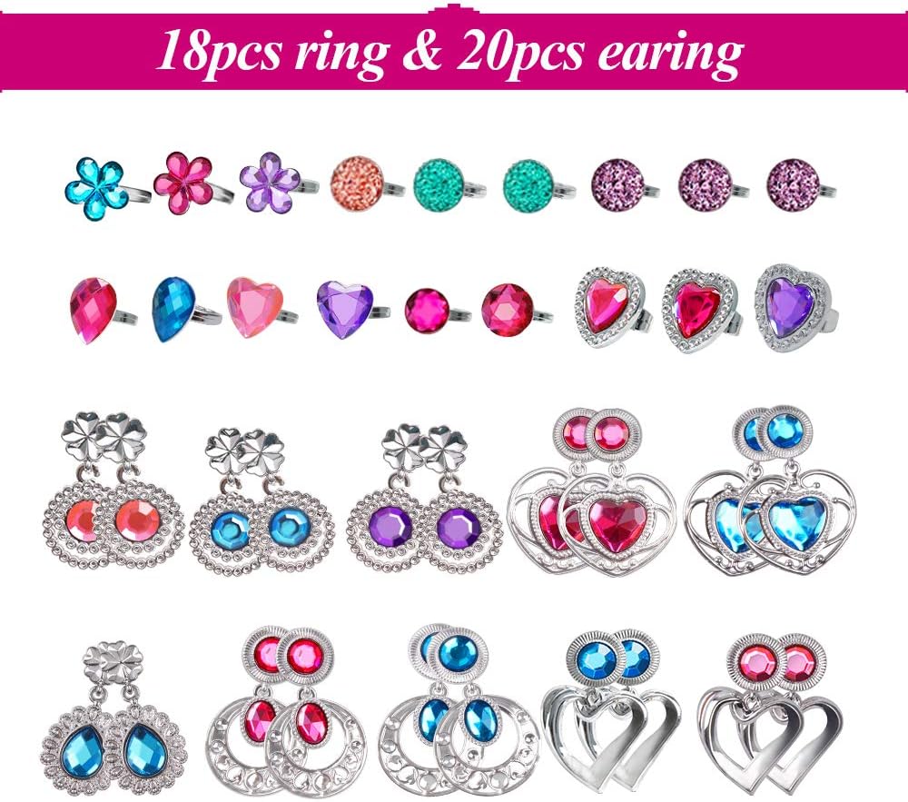 Joinart 60 Pcs Princess Jewelry Toys, Girl Toys Princess Pretend Play Set Girl Jewelry Toys Crown Wand Necklace Bracelet Ring Earring Princess Dress up Birthday Party Favors for Kids Party Supplies: Toys & Games