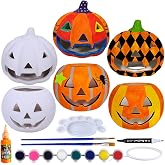Winlyn 6 Sets DIY Ceramic Pumpkins Jack-o'-Lanterns Figurines Paint Craft Kit Unpainted Bisque Ceramics Pumpkins Ready to Paint for Kids Classroom Art Project Fall Gift Favors Halloween Party Decor