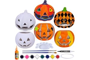 Winlyn 6 Sets DIY Ceramic Pumpkins Jack-o'-Lanterns Figurines Paint Craft Kit Unpainted Bisque Ceramics Pumpkins Ready to Paint for Kids Classroom Art Project Fall Gift Favors Halloween Party Decor