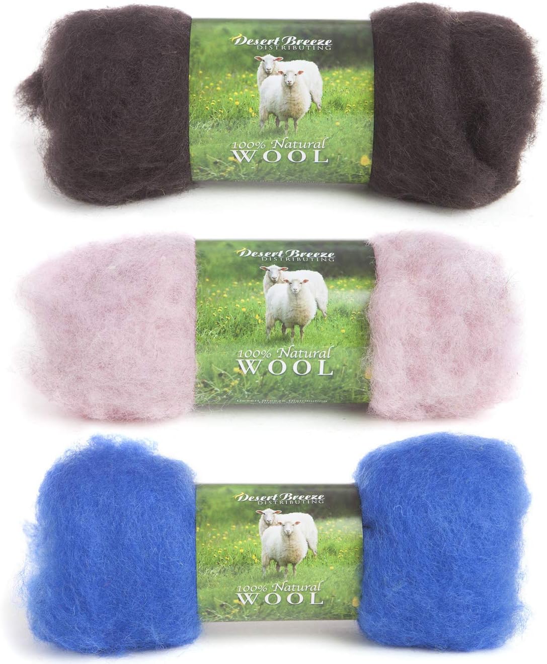 Maori Wool by DHG for Needle Felting, 3 Colors,Royal, Coffee, Dusty Rose, 1 Ounce Each, Carded Wool Batts, 100% Pure Wool, Collection Ten