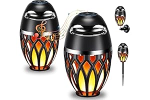 KOPIDOE Outdoor Speakers, Multi-Sync Portable Bluetooth Wireless Speaker with LED Flame BT 5.0, Waterproof Loud Stereo Sound Torch Speaker Perfect for Patio Pool Party Backyard Campfire, with Wall Mount/Stake