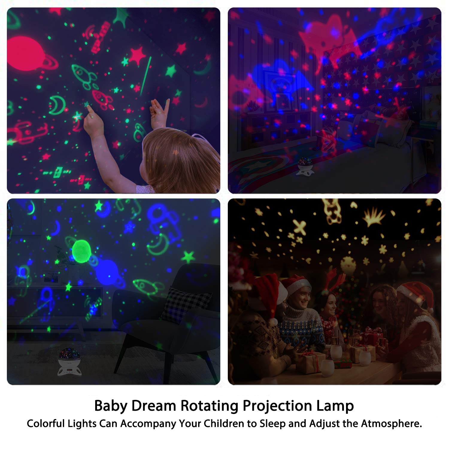 Moredig Night Light Projector Remote Control and Timer Design Projection lamp, Built-in 12 Light Songs 360 Degree Rotating 8 Colorful Lights for Children Kids Birthday, Parties - Black White: Baby