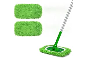 Microfiber Mop Pads - 2 Pack Reusable Washable Refills for Wet & Dry Floor Cleaning - Fits Most Standard Mops - Green Househo