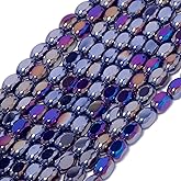 Songxi 70pcs AB Blue-Purple Porcelain Color Half Plated Oval Glass Beads for Jewelry Making, 5x8mm Handmade Crystal Beads for Bracelet Necklace Keychain, Loose Spacer Beads for Arts and Crafts, DIY