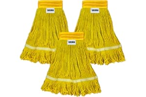 KLHB-YF Heavy Duty Wet Industrial Cleaning Mop Head – Mop Head Replacement Perfect Cotton Washable Mop Head Replacement for Commercial & Home Cleaning（Yellow）