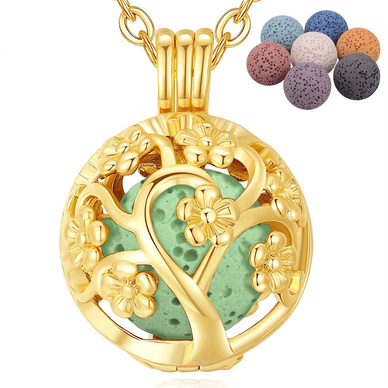 INFUSEU Aromatherapy Jewellery Essential Necklaces, Anxiety Relief Oils Diffuser for Women Girls, Silver Plated Celtic pattern Pendant with 24" Chain & 7 Reusable Lava Beads