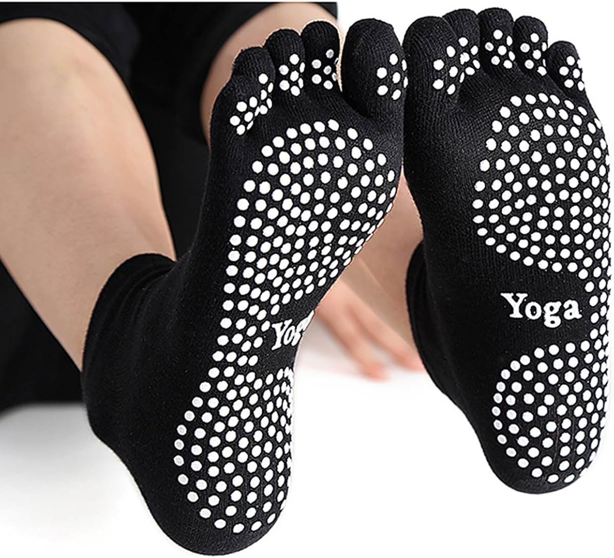 PUTUO Yoga Socks Women Pilates Socks with Grips, Ladies Non Slip Five Toe Socks for Yoga Pilates Fitness 4 works - Image 5
