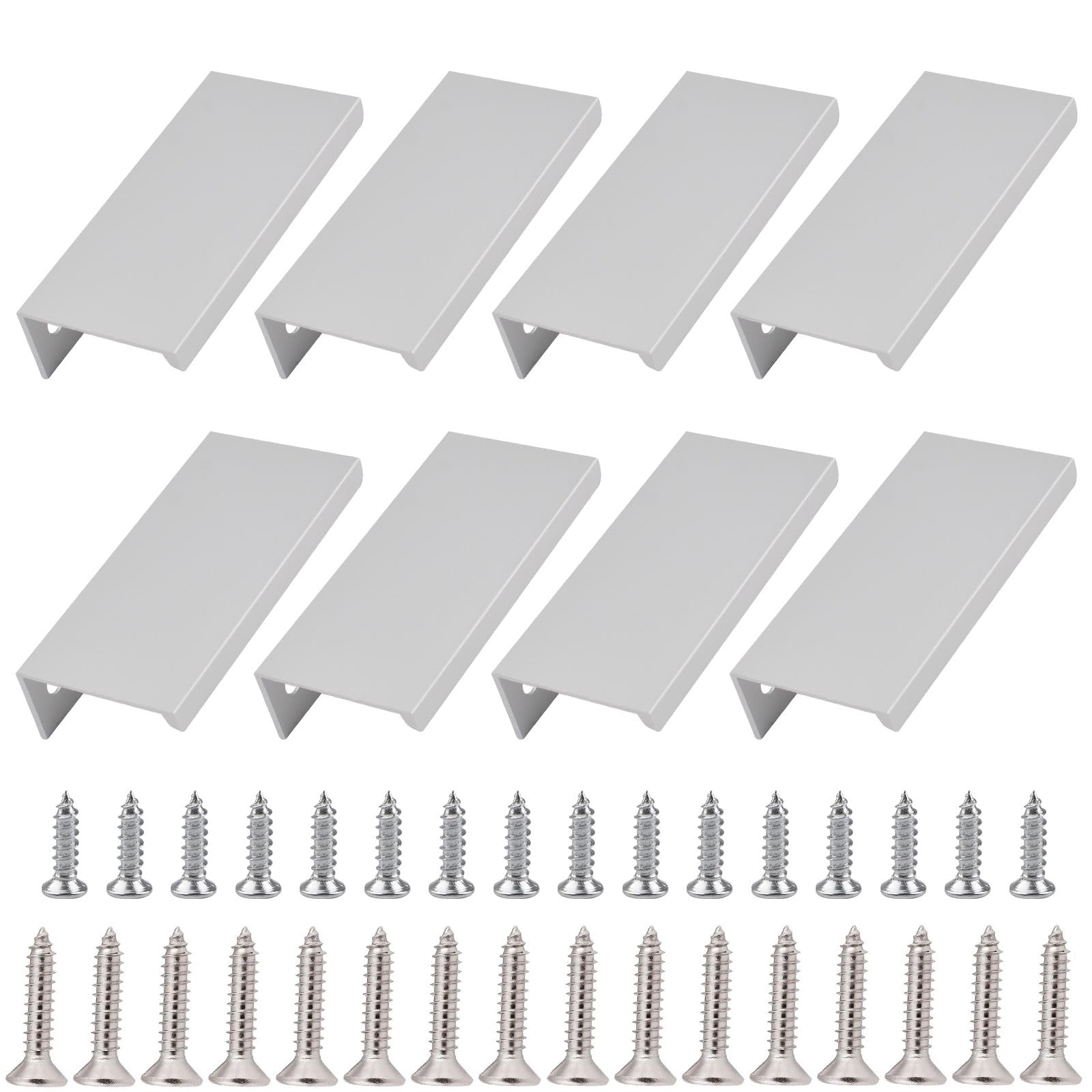 UFURMATE Back Mount Finger Edge Pull, 8Pcs Matte Silver Space Aluminum Hidden Handles Concealed Finger Pull Handles Invisible Tab Pulls with Screws for Drawer, Cabinet (80mm/3.15in)