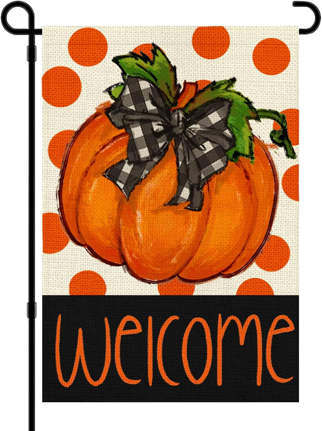 Flags - Vellibring Fall Pumpkin Welcome Garden Flags 12x18 Inch Double Sided Vertical Polka Dot Flags Thanksgiving Orange Pumpkin Design Yard Flag for Autumn Harvest Holiday Outside Decoration