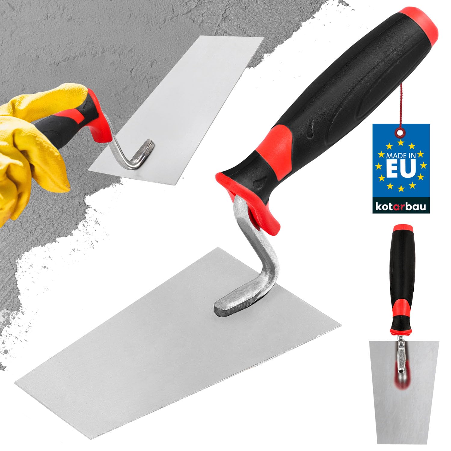 KOTARBAU Stainless steel trapezoidal trowel, 130 mm x 53 mm, masonry trowel with rubber handle, plastering trowel, plastering trowel, essential for masonry work.