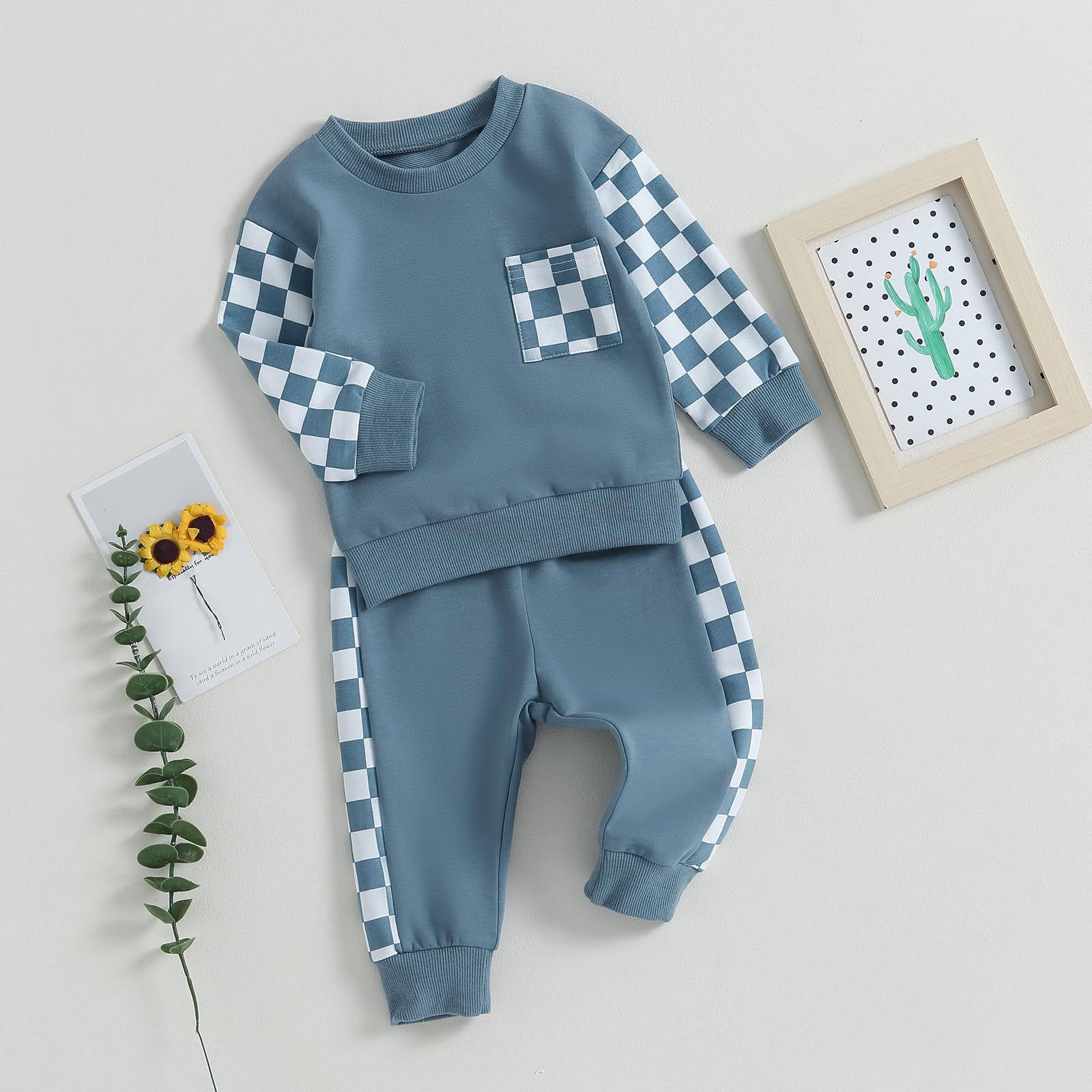 Toddler Baby Boy Fall Winter Outfit Contrast Color Long Sleeve Sweatshirts Stretch Jogger Pants Newborn Clothes Set