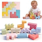 YMLGMAY Baby Blocks &ndash; Montessori Baby Toys for 6-12 Months 10 Soft &amp; Soft Teething Toy, Shapes, Colors, Animals - One Two Squeeze, Easter Basket Stuffers Toys for 1 2 Year Old Birthday Gifts