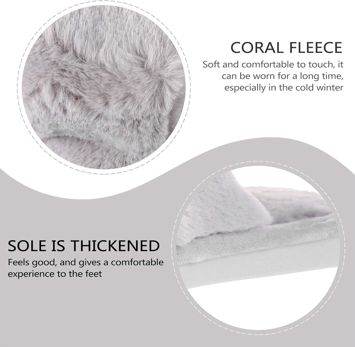 SOIMISS Winter Plush Cross Slipper Coral Fleece Furry Fluffy Open Toe House Shoes for Women Indoor Comfy Slip On Footwear Supply(Grey) - Image 4