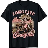Vintage Western Country Southern Women Girls Gifts Long Live Country Cute Cowgirl Riding Horse Howdy Rodeo T-Shirt