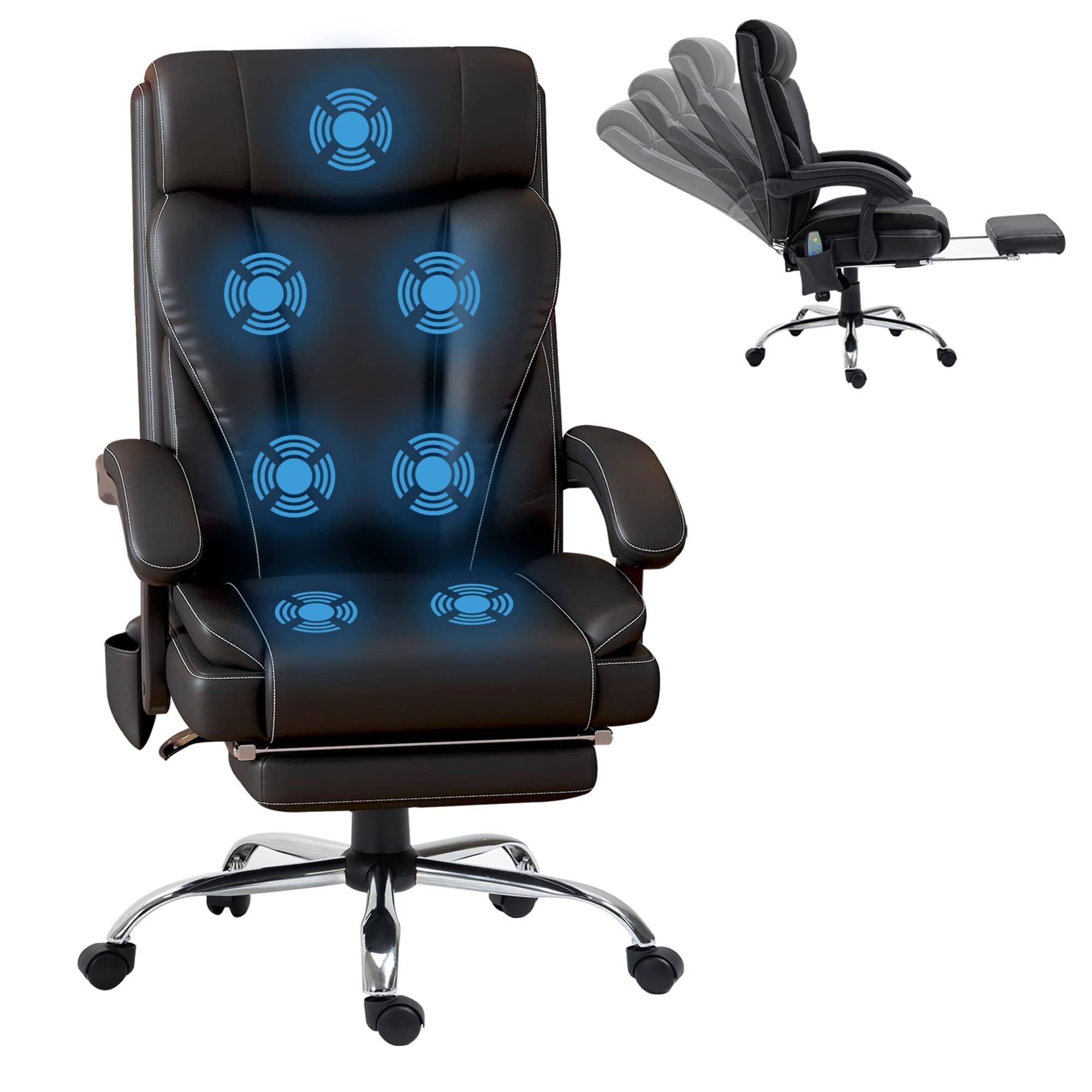 Massage Reclining Office Chair with Footrest, High Back Computer