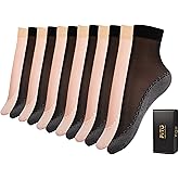FITU Women's 10-24 Pairs (in Gift Box) Ankle High Sheer Nylon Socks Soft Tight Hosiery with Reinforced Toe