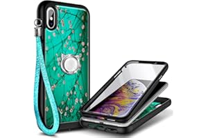 NGB Supremacy Designed for iPhone Xs Max Case, Full Body Protection with [Built-in Screen Protector] Ring Holder/Wrist Strap, Shockproof Bumper Cute Cove Case (Green Plum)