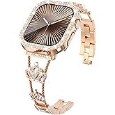 KADES Crown Bling Compatible Apple Watch Band for Women 38mm-46mm, Stainless Steel Crown Strap with Bling Case & Screen Protector, for Series 1-10, Dressy Diamond Metal Band