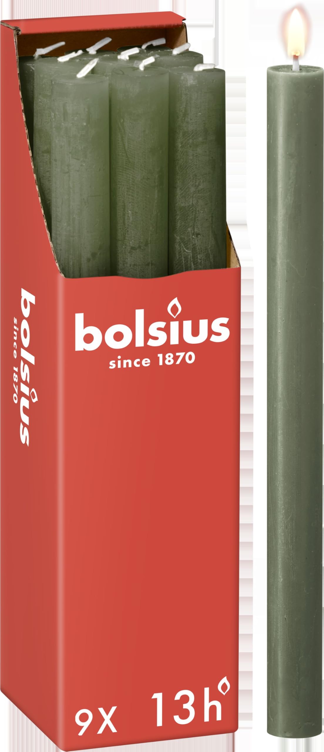 Bolsius Rustic Dinner Candles - Dark Green - Pack of 16 - Long Burning Time of 13 Hours - Interior Decoration - Unscented - Includes Natural Vegan Wax - 27 x 2.3 cm โ image 1