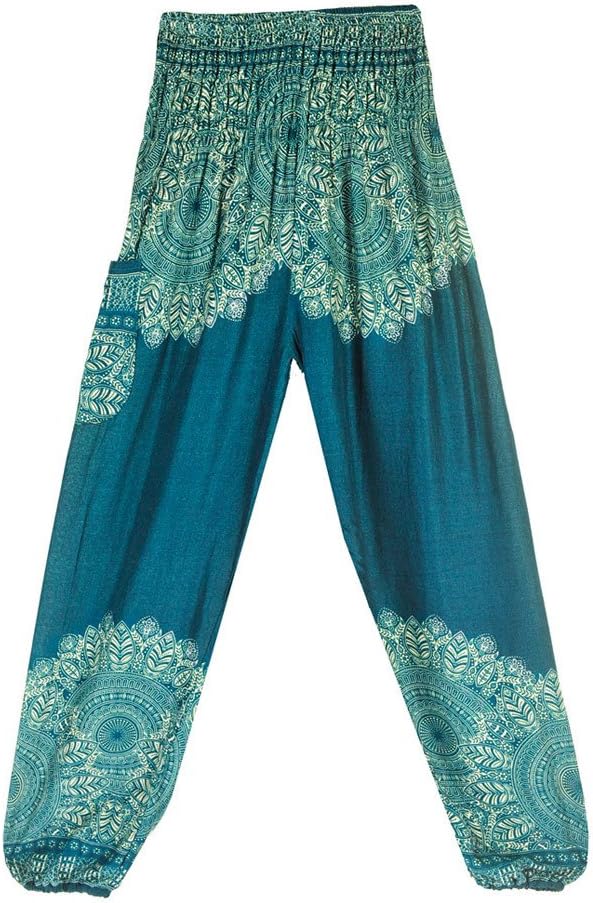 iYBUIA Women Casual Peacock Print Summer Loose Yoga Trousers Baggy Boho Aladdin Jumpsuit Harem Pants