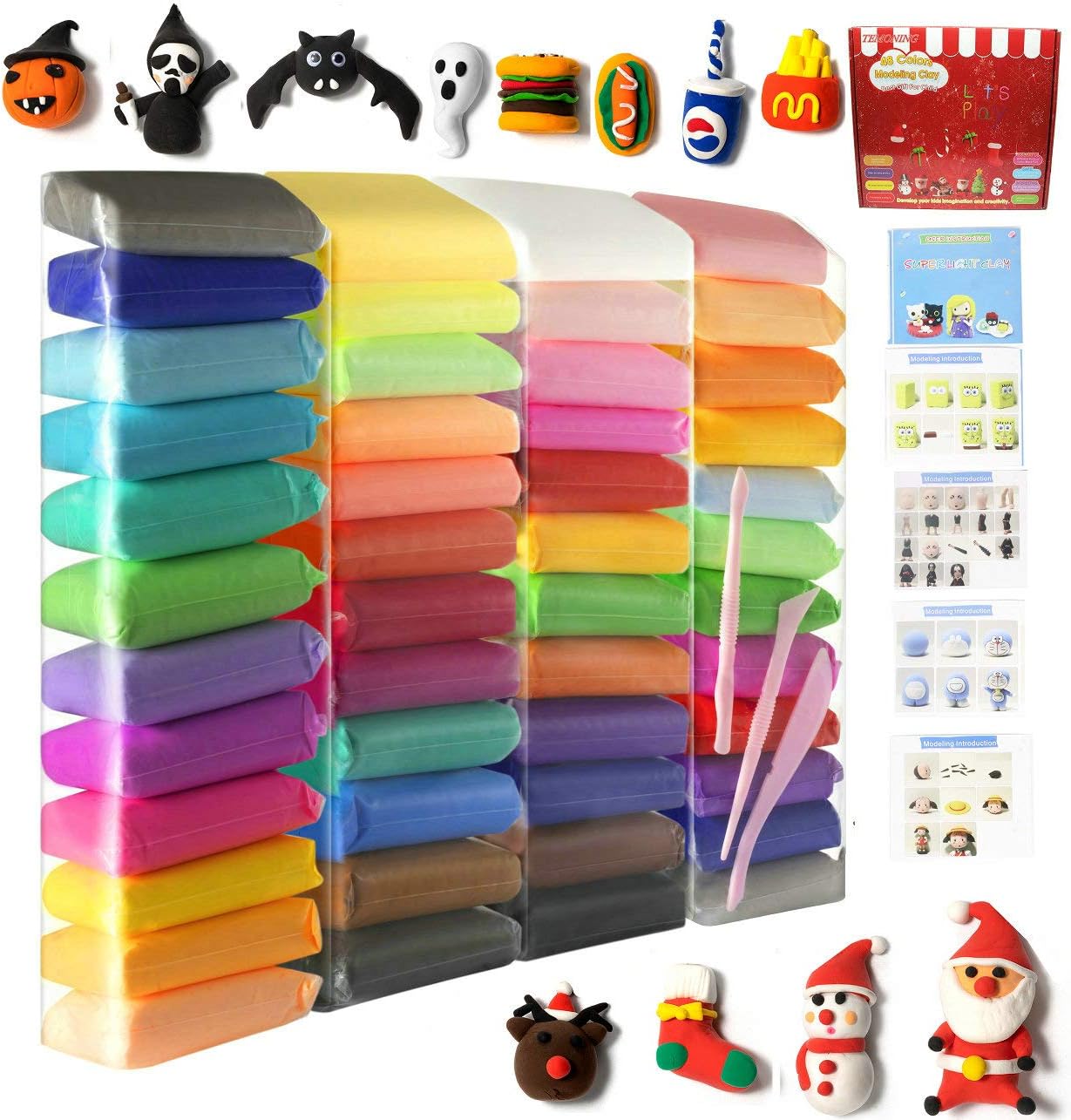 Air Dry Clay 48 Colors 26.4 Ounce, Modeling Clay with Tools and Manuals (750 Gram)
