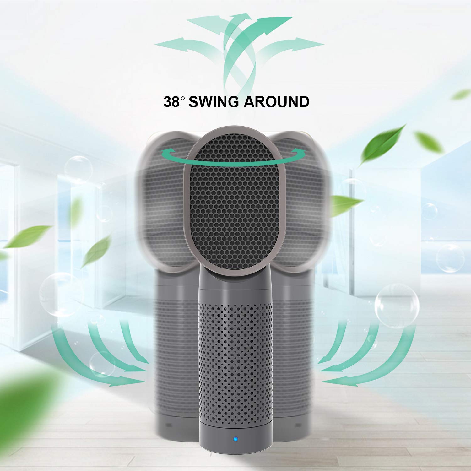 QUEENTY Desktop Air Cleaner with True HEPA Filter - Portable Air Purifier Odor Allergies Eliminator for Smoke, Dust, Home, Office and Pets (Dark Grey)