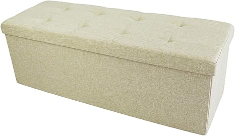 Amazon Co Jp Luck Store 収納スツール 収納ベンチ ３人掛け 110x38x38cm 組み立て式ベッド可能 158l超大容量収納 耐荷重0kg 折りたたみ式 ベージュ Bs110bg ホーム キッチン