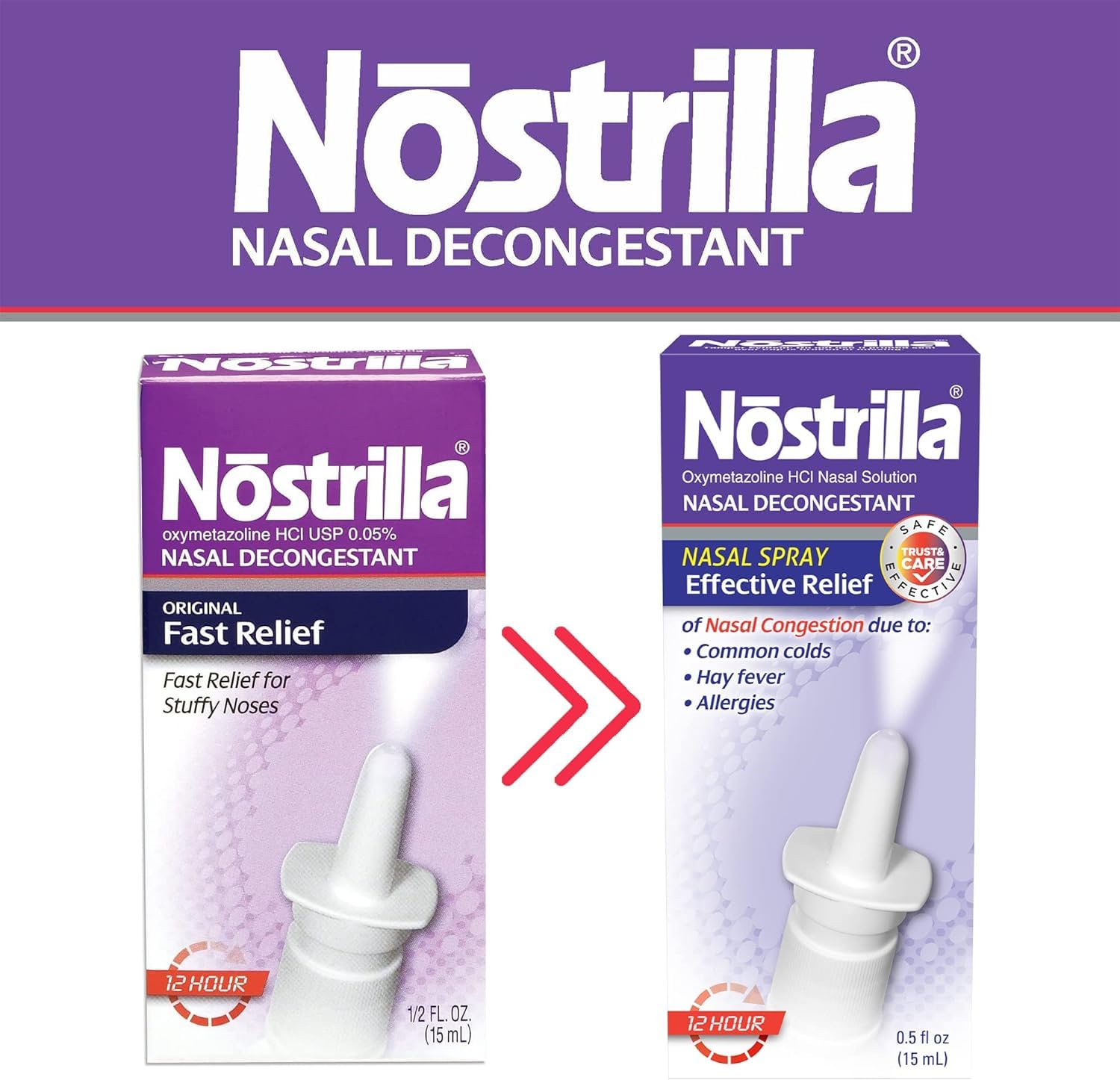 Nostrilla Nasal Decongestant Spray, Stuffy Nose Relief, 0.5 oz (3 Pack)