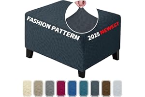 ZNSAYOTX Rectangle Ottoman Cover, 2025 Super Stretch Foot Stool Slipcovers Universal Square Footrest Covers with Non-Slip Elastic Bottom, Jacquard Texture Soft Cozy Washable (Small, Dark Gray)