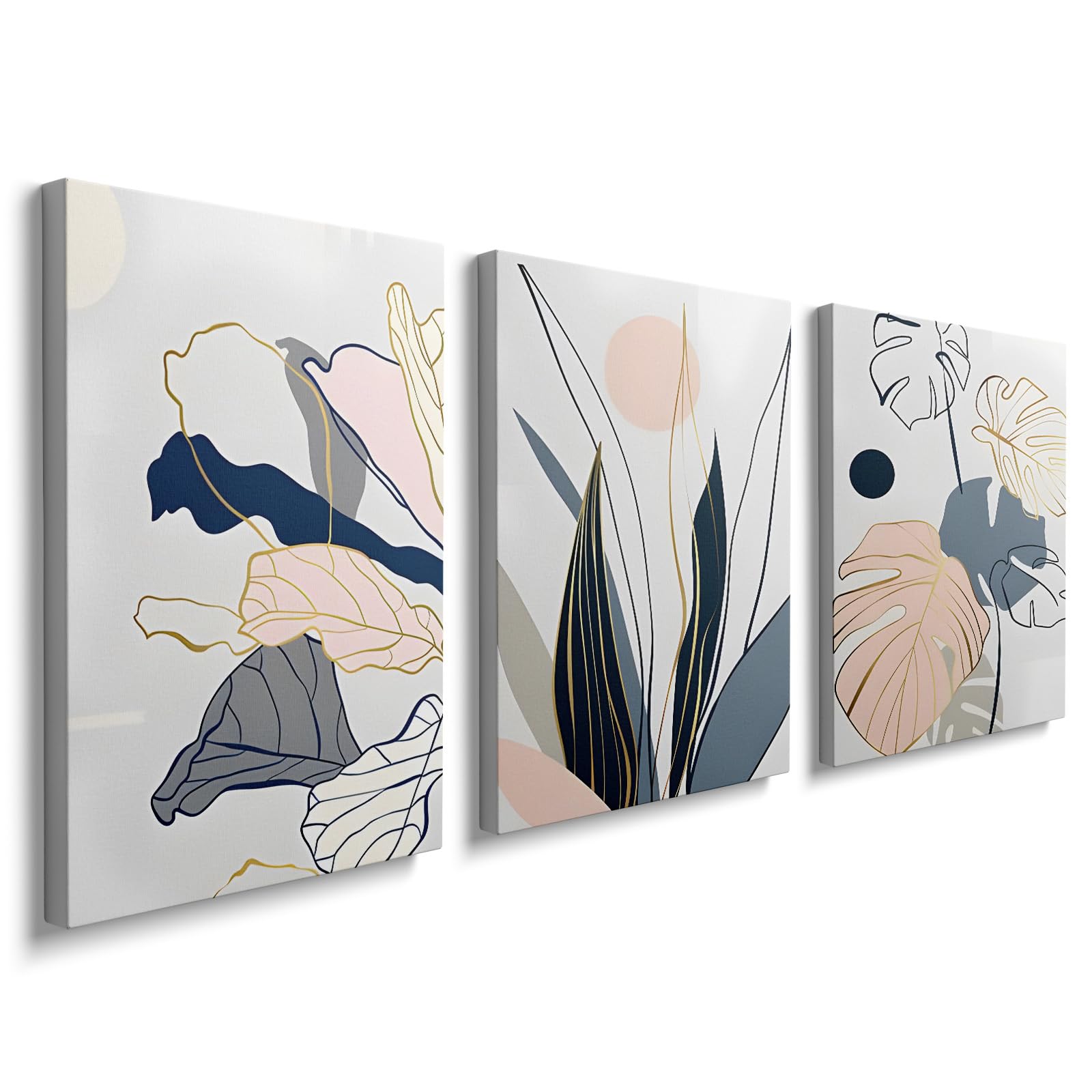 Abstract Framed Boho Wall Decor - 3 Pieces Green and Grey Plant Canvas Wall Art Nature Floral Pictures Artwork Decoration for Bedroon Bathroom Living Room Kitchen 12x16inch Ready to Hang, YH1801
