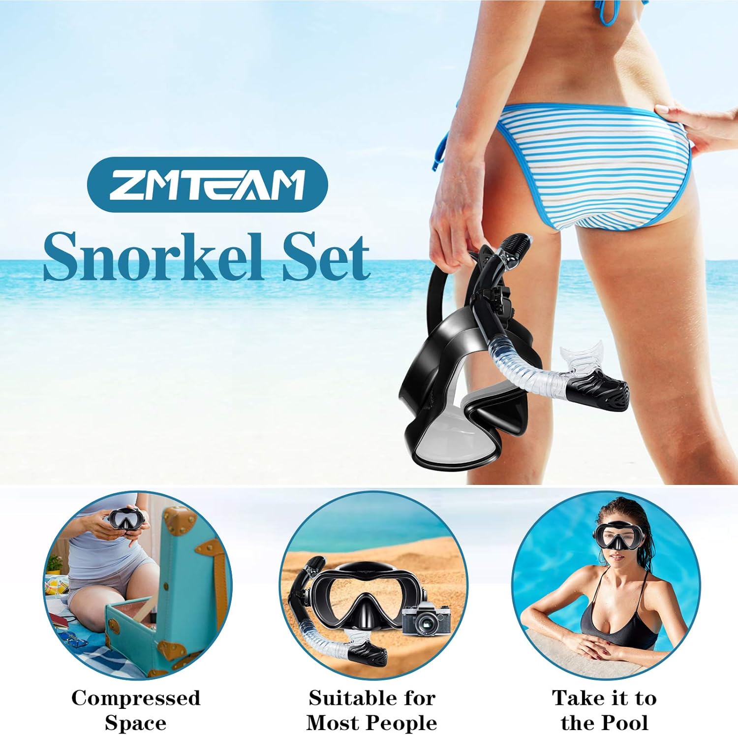 ZMteam Snorkel Set Snorkeling Gear Adults, Dry Top Diving Masks and Snorkel for Man Women, Easy-Breath Scuba Gear with Anti-Leak Anti-Fog Tempered Panoramic Glass for Diving, Swimming Black : Sports & Outdoors
