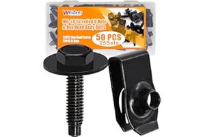 weideer 50PCS M6-1.0 Universal Fender Liner Screw U Nut Kit,Engine Splash Shield Hex Head Screw U Clips,Automotive Body Screws Clips(25sets) K-194-25