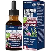 Nurbetoxa Black Cohosh Liquid Drops for Menopause Hot Flashes, 8-in-1 Herbal Supplements Tincture w/Red Clover, Motherwort Extract for Night Sweats. Cimicifuga & Valeriana para Menopausia. 2oz