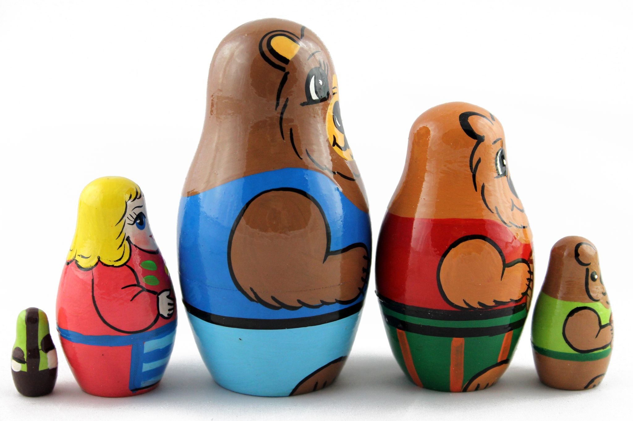 Matryoshka Matrioska Babuska Russian Nesting Wooden Doll Goldilocks and The Three Bears Matreshka Babooshka 5 Pc Stacking Hand Painting Matriosjka