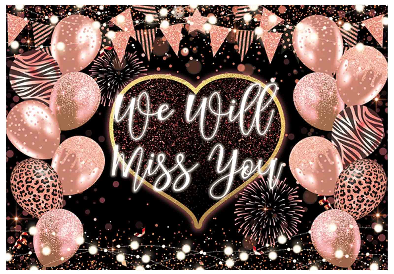 Allenjoy 7x5ft We Will Miss You Photography Backdrop Farewell Anniversary Graduation Rose Gold Retirement Going Away Background Party Decorations Banner Photobooth Studio Props