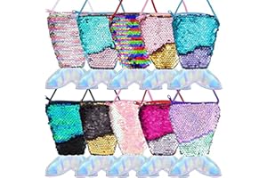 RYOZOCH 10 Pieces Mermaid Tail Coin Purse Mermaid Tail Sequin Crossbody Coin Wallet Bags for Kids Little Girls Mermaid Party 