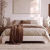 Allewie Queen Size Upholstered Bed Frame Adjustable Headboard, White | Platform Bed with Heavy Duty Mattress Foundation, Noise-Free, Easy Assembly, Wood Slat Support, No Box Spring Needed